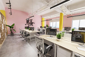 粉紅色年輕人辦公室裝修設(shè)計(jì)全景案例