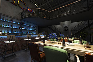 工業風音樂餐廳裝修設計全景效果圖