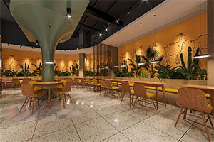 新中式自助餐廳裝修設計全景